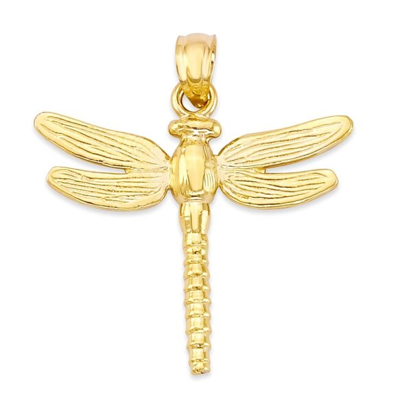 Solid 10k Gold Dragonfly Pendant - Handmade Animal Insect Jewelry Gifts